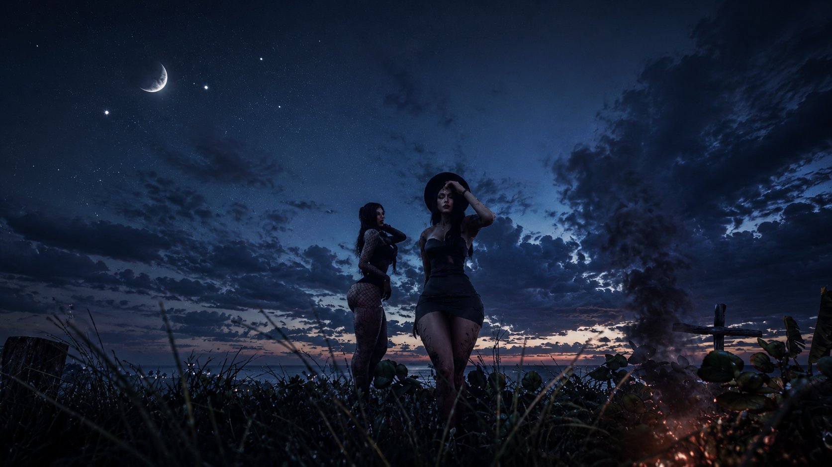 Eyes Closed — moonlit scene composition